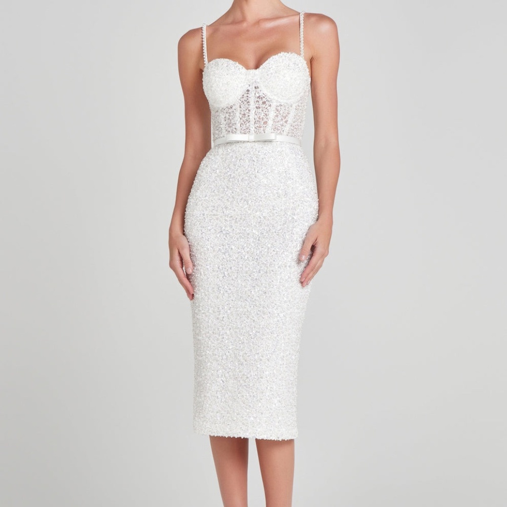 Nadine Merabi White Sequin Midi Dress